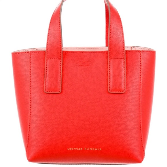 Loeffler Randall Ribbon Mini Leather Shopper Persimmon Red Convertible Crossbody - Picture 3 of 16